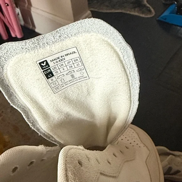 Veja White Sneakers with Navy V Logo and Cream Suede Accents - Picture 4 of 4